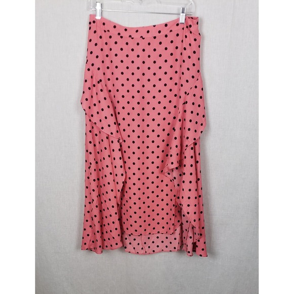 Melograno Rico Dresses & Skirts - Melograno Rico Pink Black Polka Dot Ruffle High-Low Midi Skirt L Pinup Retro